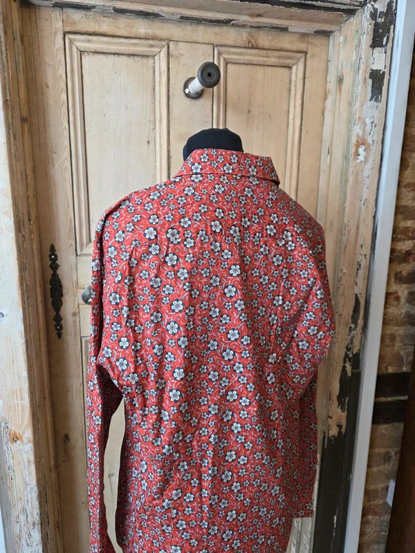 Pretty Green Liberty Print Shirt – Red Floral Cotton Slim Fit Button Up – Size XL