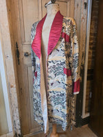 Load image into Gallery viewer, Vintage 1940s Japanese Silk Dressing Gown / Smoking Robe – Scenic Print – Red Satin Trim
