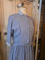 Load image into Gallery viewer, Vintage 1940s Clayburn Model London Dress – Drop Waist, Pleated Skirt, Button Front (UK 12–14)
