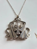 Vintage 1970s  Brutalist Silver Tone Pendant Necklace