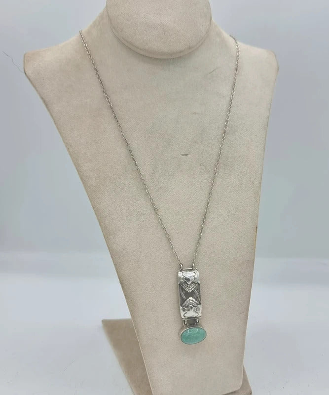 Art Nouveau Jewellery - Silver Necklace - Amazonite gemstone Pendant
