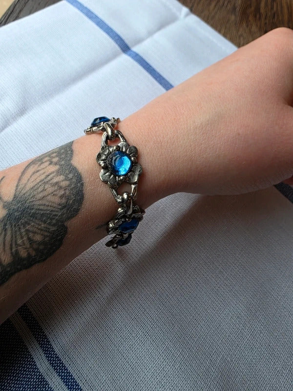 Vintage Blue Rhinestone Floral Bracelet – 1950s