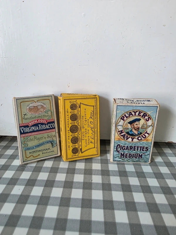 Antique Cigarette Packet Display Boxes – Player’s Navy Cut, Virginia Tobacco & Gold Flake