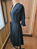 Vintage Late 1930s 1940s Black Wrap Dress Sequin Flower Motifs Swing Skirt UK 14
