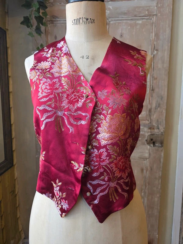 Vintage fairy core Y2K satin floral waistcoat uk10