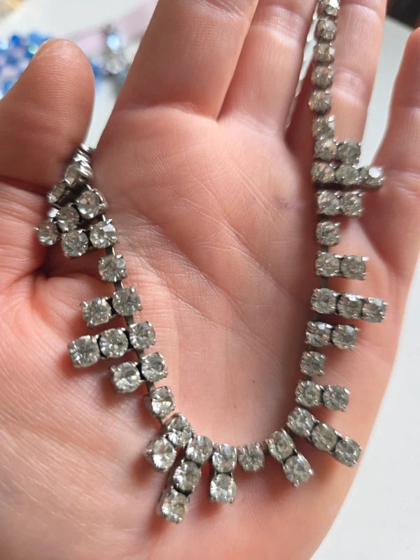 Vintage 1950s Rhinestone Fringe Necklace