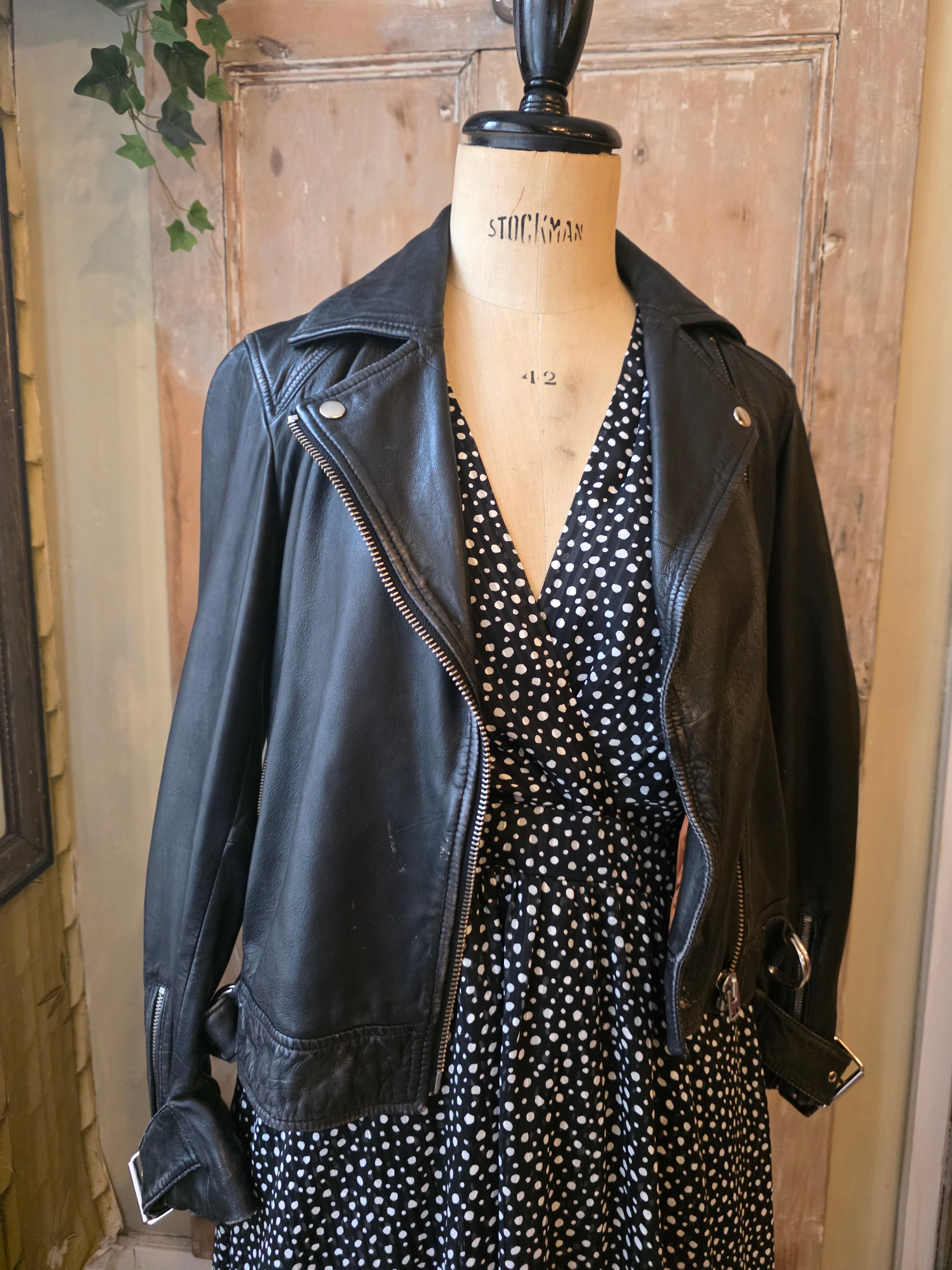 Vintage Y2K fitted black leather jacket - bomber - uk6