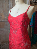 Load image into Gallery viewer, Vintage Y2K Red Silk Embroidered Wiggle Dress | 1950s Pinup Dress | UK 12
