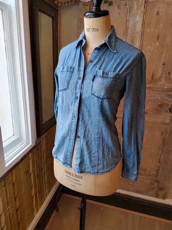 Vintage 1990s Big John Denim Shirt Japanese Denim Chambray Button Down UK 8