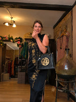 Load image into Gallery viewer, Vintage 1960s Black &amp; Gold Hand-Beaded Cheongsam Dress
