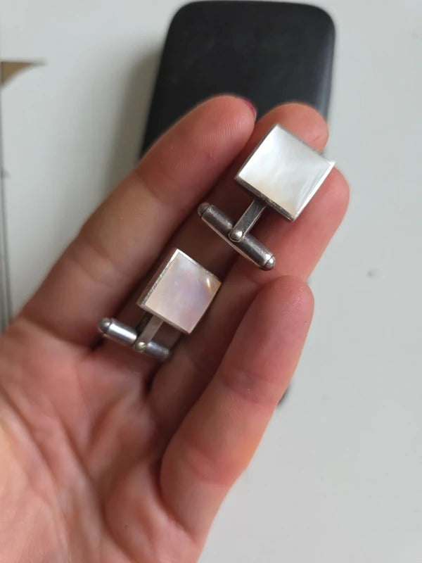 Vintage 1950s–1960s Vintage 925 Silver Mother of Pearl Cufflinks