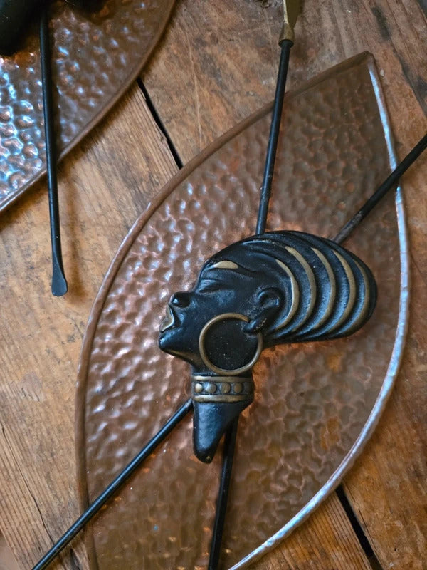 RARE Vintage Pair Richard Rohac Wall Sculptures Bronze Brass Shield Spears Art Deco / Mid Century