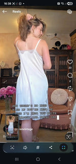Load image into Gallery viewer, Vintage 1980s Charnos Satin Negligee Night Slip UK 12 cream Lace Slip Dress
