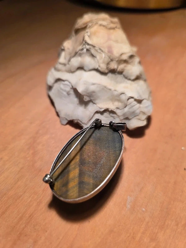 Vintage 1970s Sterling Silver Tiger’s Eye Brooch & Pendant – Dual Use