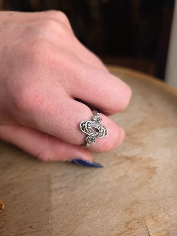 Vintage 1930s Art Deco Silver Marcasite Ring Size O