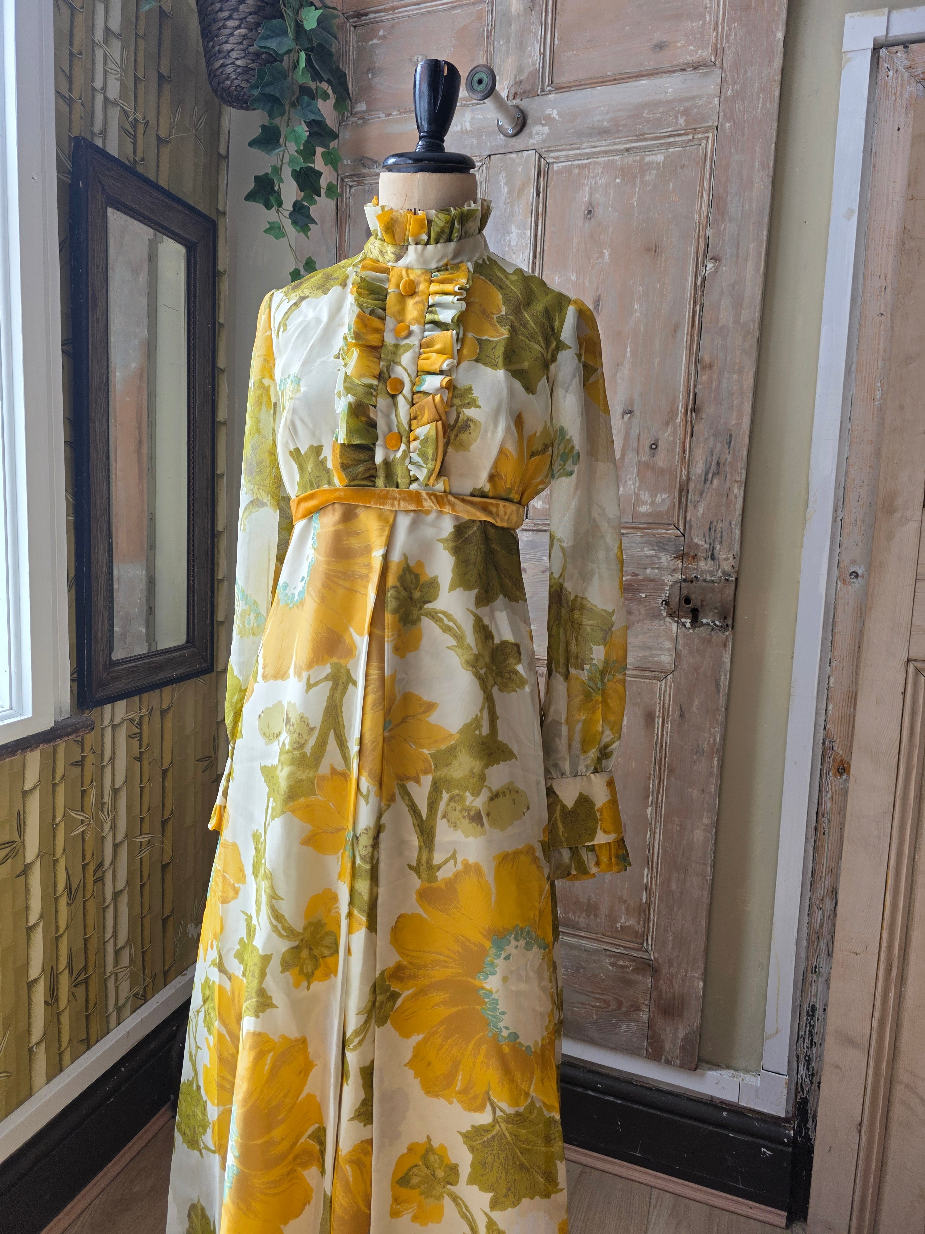Vintage 1970s California The Look of Love Sunflower Maxi Dress – UK 14/16