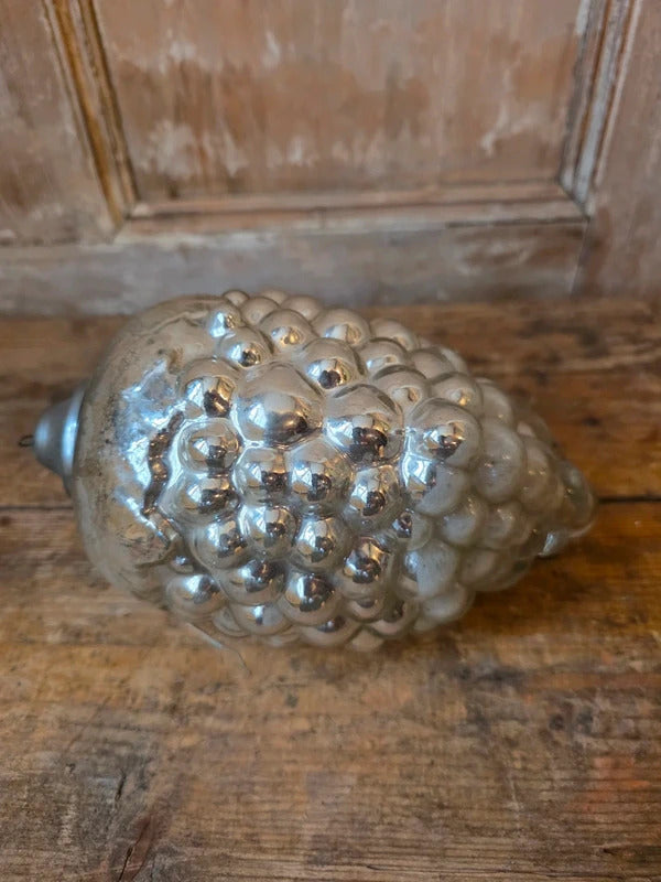 Antique German Kugel Grape Cluster Ornament | Silver Mercury Glass Christmas Decoration | c.1890s