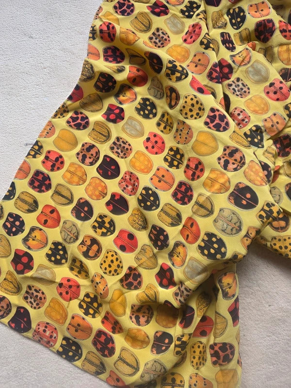 Vintage Silk Ladybird Print Scarf – 1990s Novelty Nature Print Long Rectangle