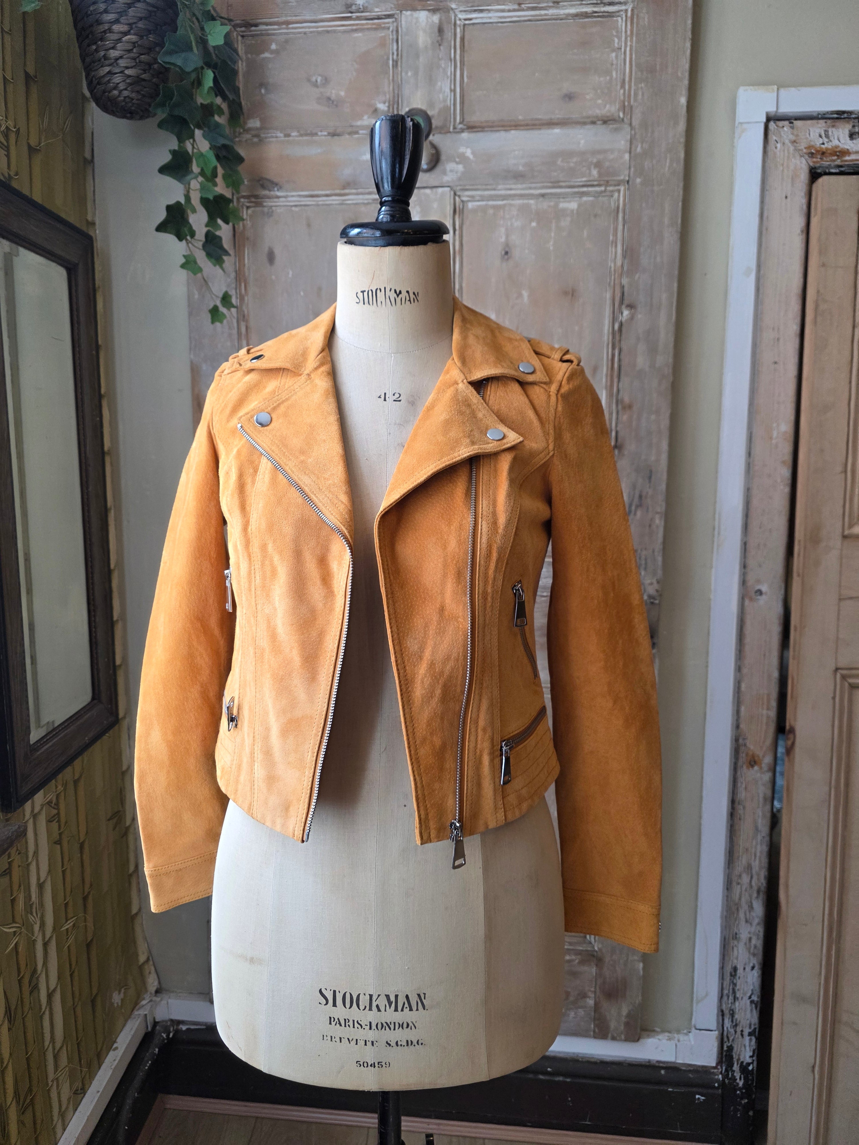 Vintage Y2K fitted orange leather jacket - bomber - uk6 Vero moda
