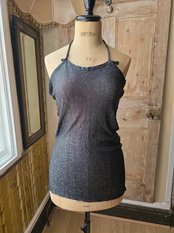 Vintage 1970s Metallic Lamé Backless Halter Top