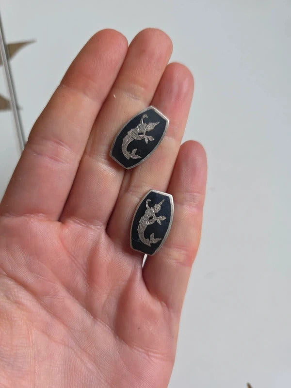 1930s Vintage Siam Silver Niello Cufflinks with Mythical Figure