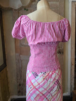 Load image into Gallery viewer, Vintage Y2K Pink pinup Gingham Bardot Top Cotton approx UK 12
