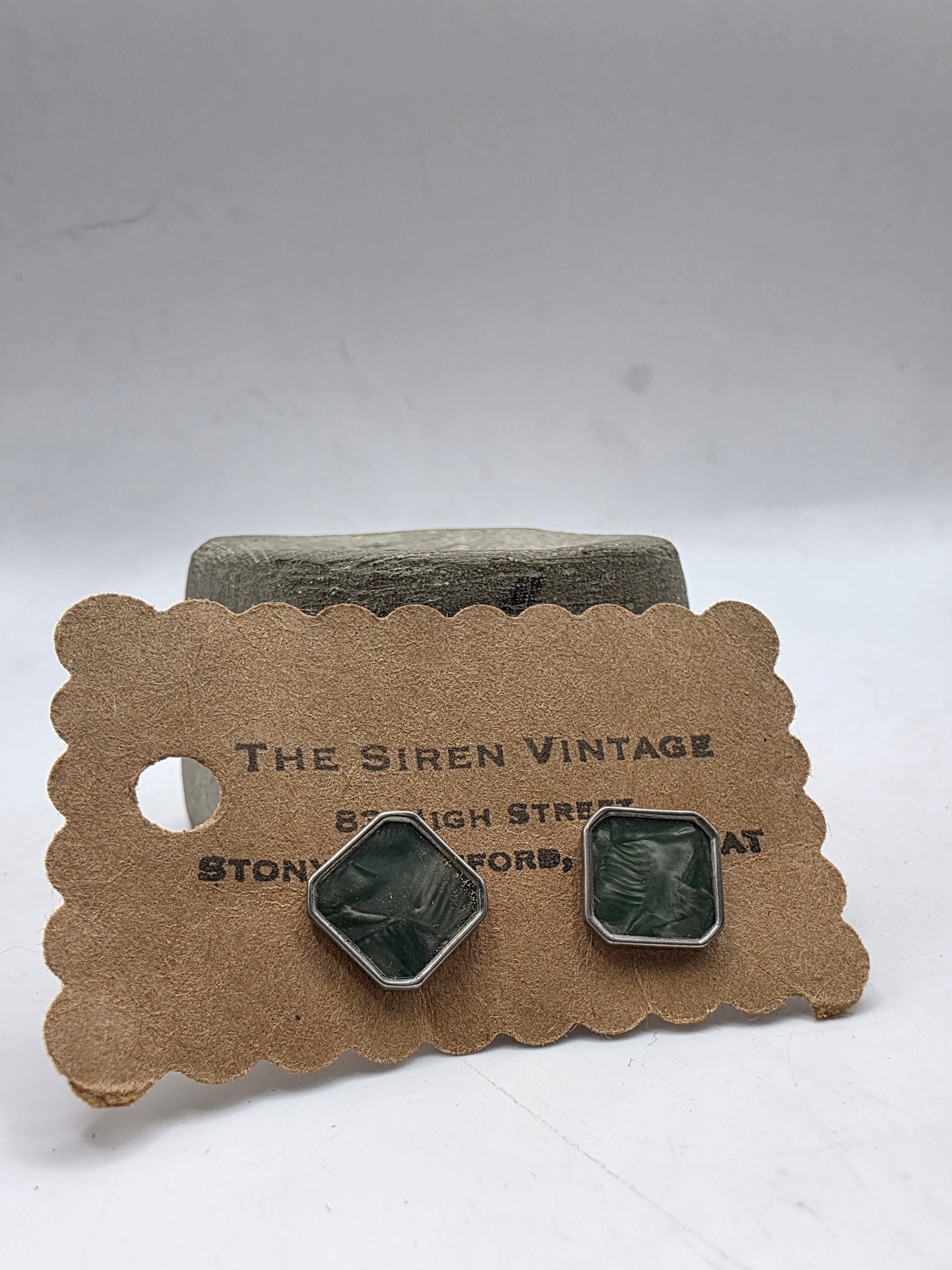 Vintage 1930s silver tone classic square lucite cufflinks