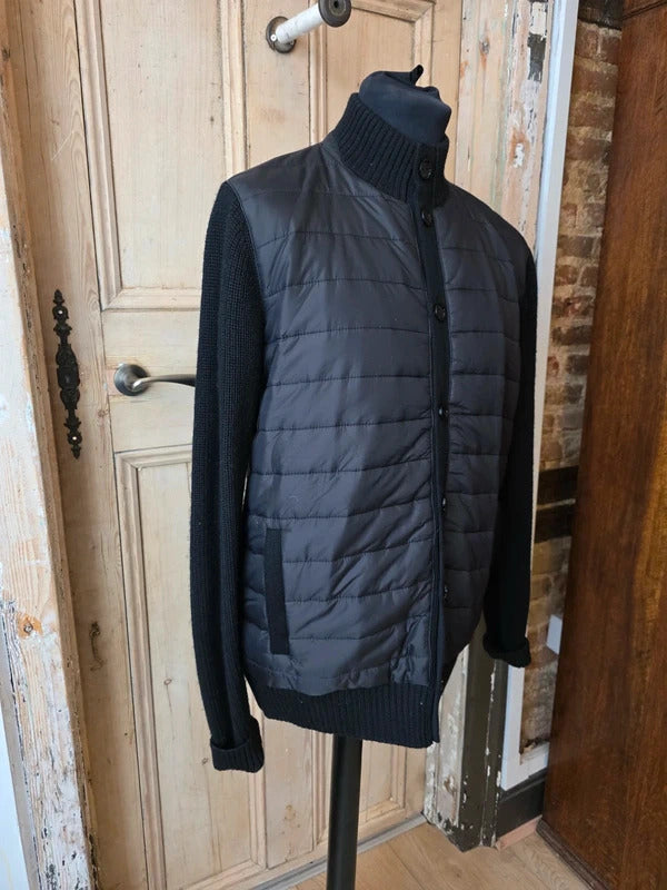 Holland Esquire Quilted Knit Jacket – Black Hybrid Zip & Button Cardigan – Size L