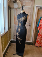 Load image into Gallery viewer, Vintage 1960s Black &amp; Gold Hand-Beaded Cheongsam Dress

