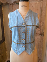 Load image into Gallery viewer, Vintage 1990s Gin Rummy fitted western Gold-Embellished Denim Waistcoat  UK 8
