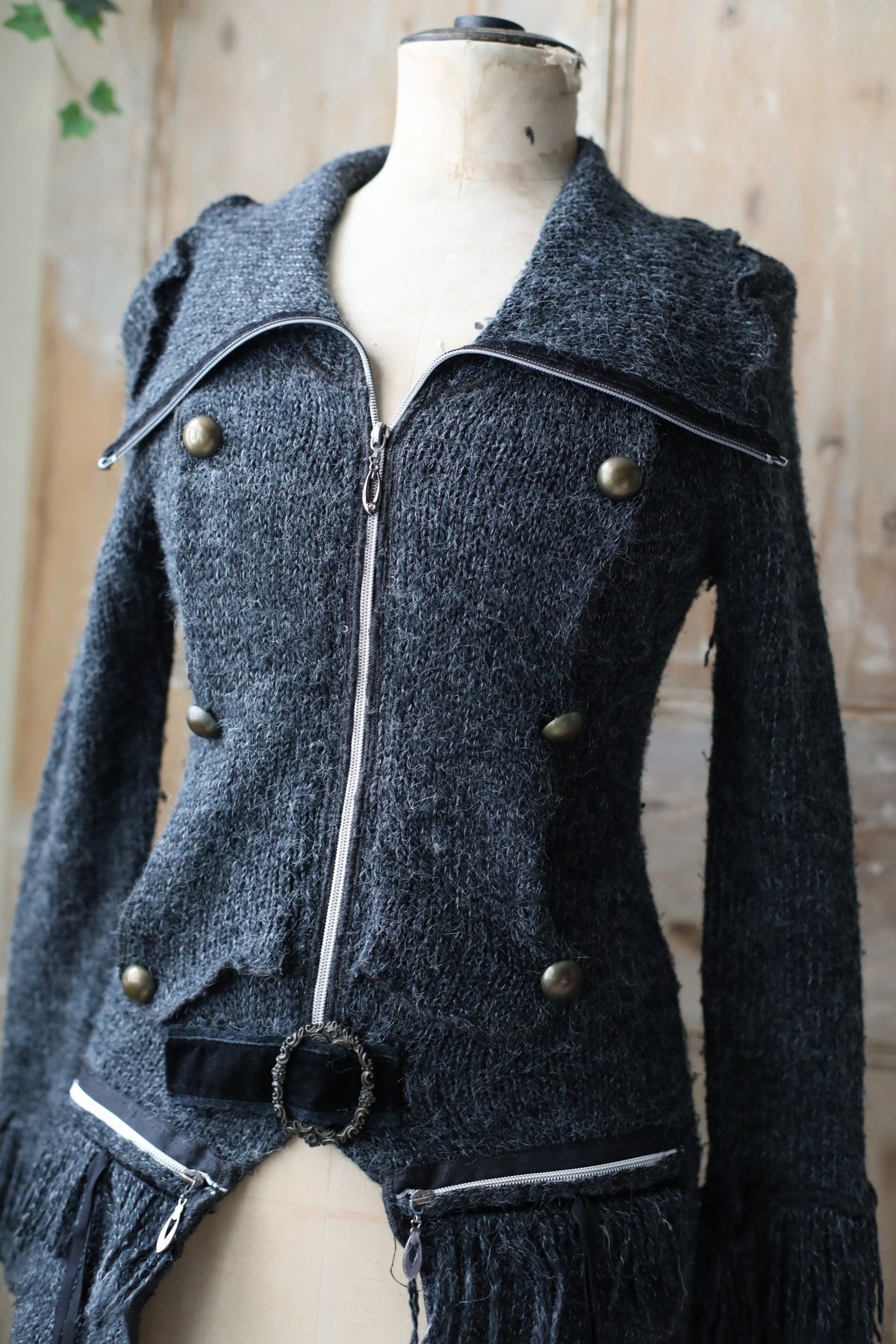 Vintage Y2k steampunk victoriana wool mix zip through cardigan.