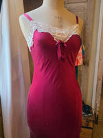 Load image into Gallery viewer, Vintage 1990s Raspberry Silk &amp; Lace Slip Dress / Negligee  UK 8
