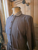 Load image into Gallery viewer, Vintage 1940s Clayburn Model London Dress – Drop Waist, Pleated Skirt, Button Front (UK 12–14)
