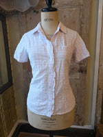 Load image into Gallery viewer, Vintage Y2K Cotton Traders Pink fitted Check Seersucker Popper Shirt UK 12
