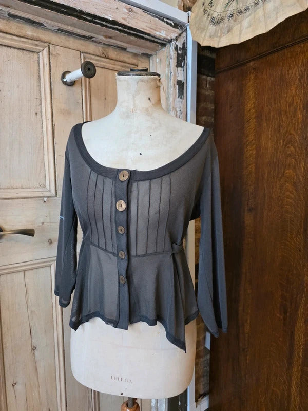 Vintage Y2K Sheer Cardigan Top – Tie Back – Mesh Button Front – 90s 00s