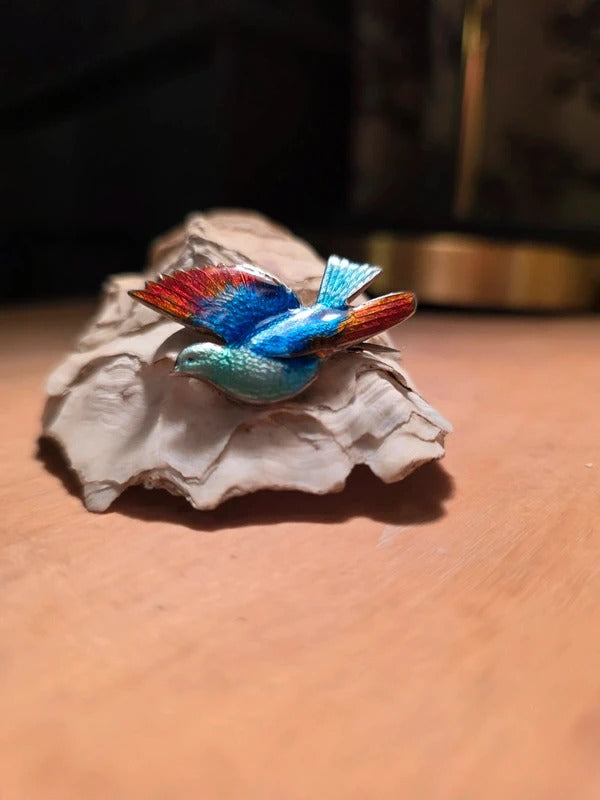 Vintage 1950s Sterling Silver Enamel Bird Brooch – Mid-Century