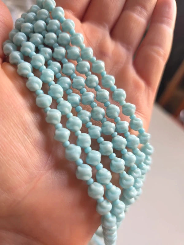 Vintage 1950s Czech Blue Milk Glass Multi Strand Necklace