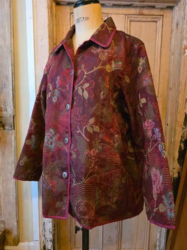 Vintage 1990s embroidered Chinese style burgandy jacket UK16