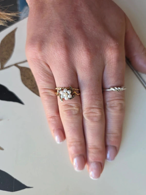 Antique Victorian/Edwardian 18ct Gold Pearl & Diamond Cluster Ring, circa 1890–1910