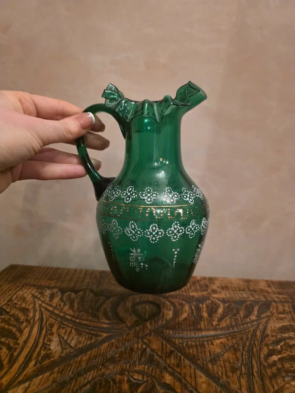 Antique vintage Victorian Emerald Green Glass Jug