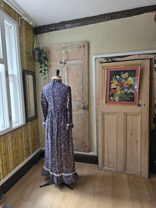 Vintage Prairie Dress High Neck Long Sleeve Maxi Lace Floral Cottagecore 70s