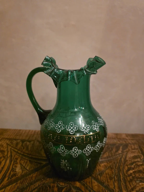 Antique vintage Victorian Emerald Green Glass Jug