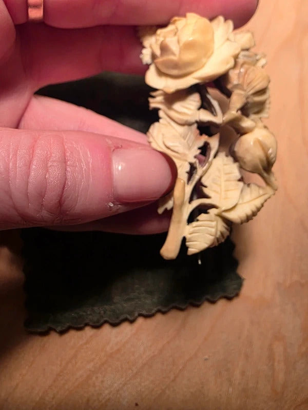 Antique Hand Carved Rose Brooch – Early 20th Century