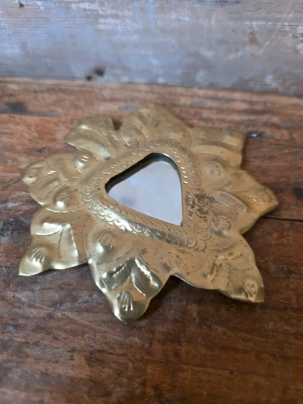 Handmade Moroccan minature  Gold Tone Metal  Leaf Mirror – Decorative Wall Mirror