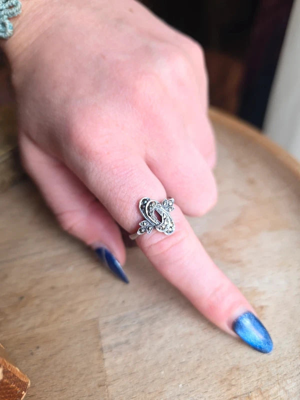 Vintage 1930s Art Deco Silver Marcasite Ring Size O
