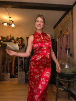 Load image into Gallery viewer, Vintage Y2K Principles Red Satin Brocade Cheongsam Maxi Dress UK8/10

