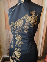 Load image into Gallery viewer, Vintage 1960s Black &amp; Gold Hand-Beaded Cheongsam Dress
