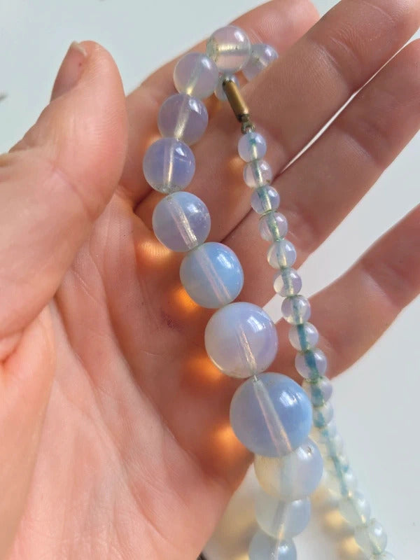 Vintage 1940s Opaline Blue Glass Graduated Necklace - possibly uranium