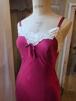 Load image into Gallery viewer, Vintage 1990s Raspberry Silk &amp; Lace Slip Dress / Negligee  UK 8
