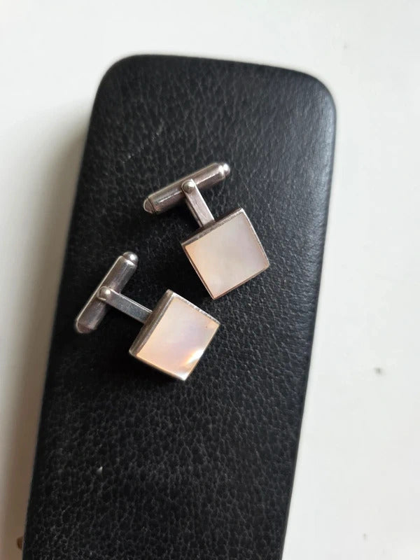 Vintage 1950s–1960s Vintage 925 Silver Mother of Pearl Cufflinks